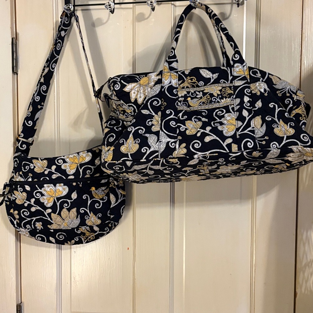 Vera Bradley Black and Gold Floral Travel Bag Set